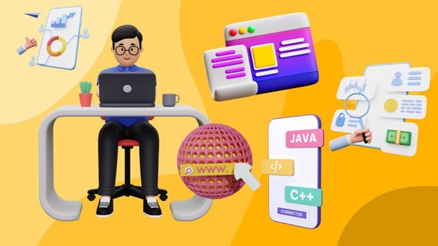 Digital Freelancing course visual showing remote work and freelancing tools